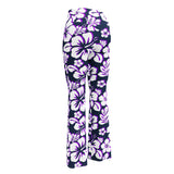 Navy, Purple and White Hawaiian Flowers Flare Leggings - Extremely Stoked