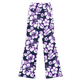 Navy, Purple and White Hawaiian Flowers Flare Leggings - Extremely Stoked