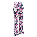 Navy Blue, Hot Pink and White Hawaiian Flowers Flare Leggings - Extremely Stoked