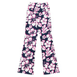 Navy Blue, Hot Pink and White Hawaiian Flowers Flare Leggings - Extremely Stoked