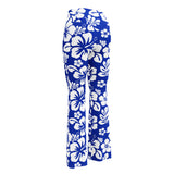 White and Royal Blue Hawaiian Flowers Flare Leggings - Extremely Stoked