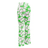 Lime Green, Pink and White Hawaiian Flowers Flare Leggings - Extremely Stoked