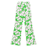 Lime Green, Pink and White Hawaiian Flowers Flare Leggings - Extremely Stoked