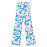 Aqua Blue, Pink and White Hawaiian Flowers Flare Leggings - Extremely Stoked