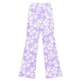 White and Lavender Hawaiian Flowers High Waist Flare Leggings - Extremely Stoked