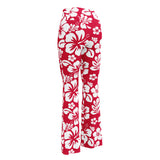 White and Red Hawaiian Flowers Flare Leggings