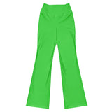 Lime Green Flare Leggings with Extremely Stoked Epic Wave Logo - Extremely Stoked