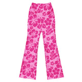 Raspberry Pinks Hawaiian Flowers High Waist Flare Leggings - Extremely Stoked