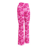 Raspberry Pinks Hawaiian Flowers High Waist Flare Leggings - Extremely Stoked