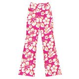 Hot Pink, Orange and White Hawaiian Flowers High Waist Flare Leggings - Extremely Stoked