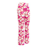 Hot Pink, Orange and White Hawaiian Flowers High Waist Flare Leggings - Extremely Stoked