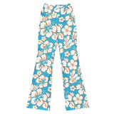 Aqua Blue, Orange and White Hawaiian Flowers Flare Leggings