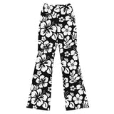 White and Black Hawaiian Flowers Flare Leggings - Extremely Stoked