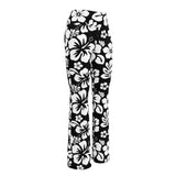 White and Black Hawaiian Flowers Flare Leggings - Extremely Stoked