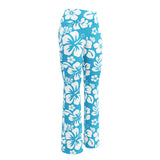 White and Aqua Blue Hawaiian Flowers Flare Leggings - Extremely Stoked