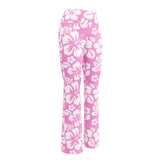 White and Pink Hawaiian Flowers High Waist Flare Leggings - Extremely Stoked