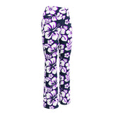 Navy, Purple and White Hawaiian Flowers Flare Leggings - Extremely Stoked