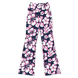 Navy Blue, Hot Pink and White Hawaiian Flowers Flare Leggings - Extremely Stoked