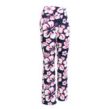 Navy Blue, Hot Pink and White Hawaiian Flowers Flare Leggings - Extremely Stoked