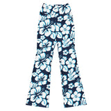 Ocean Blues Hawaiian Flowers Flare Leggings - Extremely Stoked