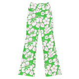 Lime Green, Pink and White Hawaiian Flowers Flare Leggings - Extremely Stoked