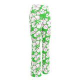 Lime Green, Pink and White Hawaiian Flowers Flare Leggings - Extremely Stoked