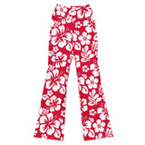 White and Red Hawaiian Flowers Flare Leggings