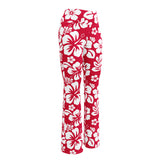 White and Red Hawaiian Flowers Flare Leggings