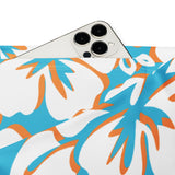 Aqua Blue, Orange and White Hawaiian Flowers Flare Leggings - Extremely Stoked