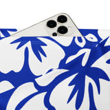 White and Royal Blue Hawaiian Flowers Flare Leggings - Extremely Stoked