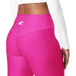 Hot Pink High Waist Flare Leggings with Extremely Stoked Epic Wave Logo - Extremely Stoked