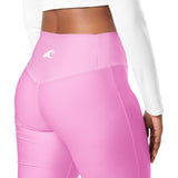 Pink High Waisted Flare Leggings with Extremely Stoked Epic Wave Logo - Extremely Stoked