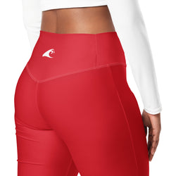 Red Flare Leggings with Extremely Stoked Epic Wave Logo - Extremely Stoked