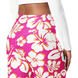 Hot Pink, Orange and White Hawaiian Flowers High Waist Flare Leggings - Extremely Stoked