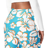 Aqua Blue, Orange and White Hawaiian Flowers Flare Leggings - Extremely Stoked