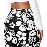 White and Black Hawaiian Flowers Flare Leggings - Extremely Stoked