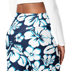 Ocean Blues Hawaiian Flowers Flare Leggings - Extremely Stoked