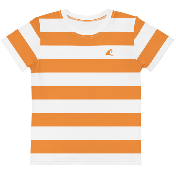 Orange & White Beach Stripes Kids Cotton T-Shirt (2T–7) with Epic Wave Logo – Extremely Stoked®