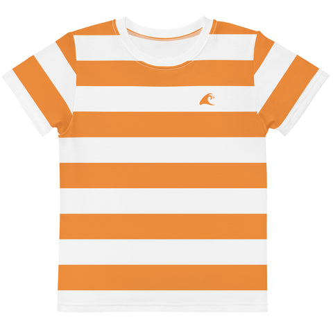 Orange & White Beach Stripes Kids Cotton T-Shirt (2T–7) with Epic Wave Logo – Extremely Stoked®