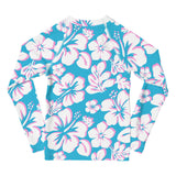 Kids Aqua, Pink and White Hawaiian Flowers Rash Guard - Extremely Stoked