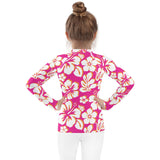 Kids Hot Pink, Orange and White Hawaiian Flowers Rash Guard - Extremely Stoked