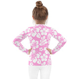 Kids Pink and White Hawaiian Flowers Rash Guard - Extremely Stoked