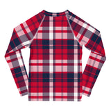 Red, White and Blue Preppy Surfer Plaid Kids Rash Guard