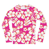 Kids Hot Pink, Orange and White Hawaiian Flowers Rash Guard - Extremely Stoked