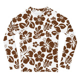 Kids White and Brown Hawaiian Flowers Rash Guard - Extremely Stoked