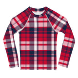 Red, White and Blue Preppy Surfer Plaid Kids Rash Guard