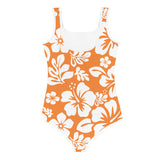 Orange and White Hawaiian Flowers Kids Swimsuit - Extremely Stoked