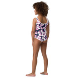 Navy Blue, Hot Pink and White Hawaiian Flowers Kids Swimsuit - Extremely Stoked