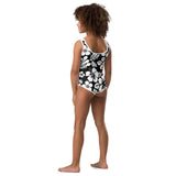 Black and White Hawaiian Flowers Kids Swimsuit