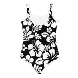 Black and White Hawaiian Flowers Kids Swimsuit